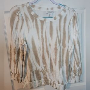 Rachel Zoe Large Top Tie Dye White Beige Soft Pullover 3/4 Sleeve